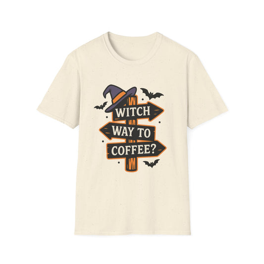 Witch Way to Coffee? -  Funny Halloween Coffee T-Shirt