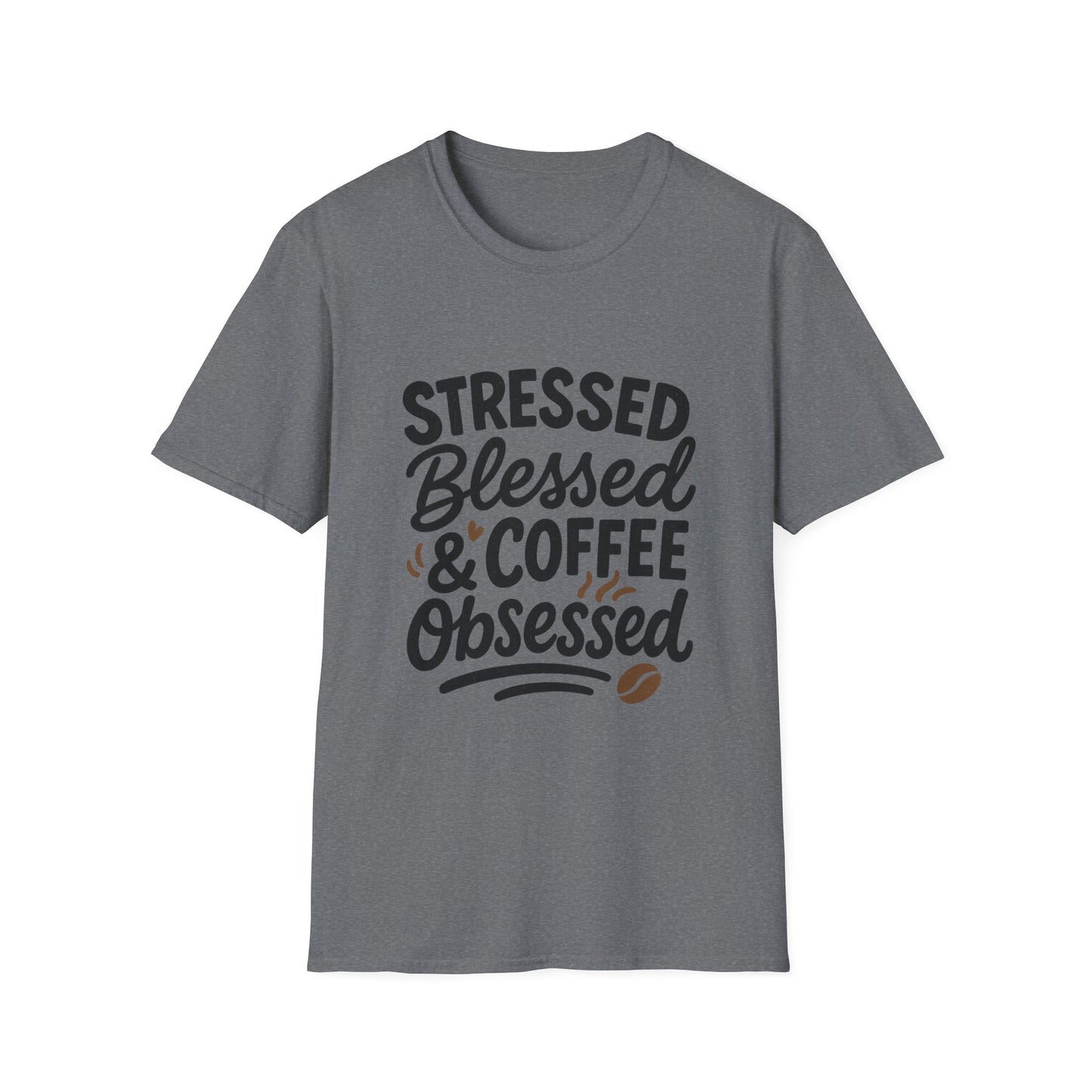 Stressed, Blessed & Coffee Obsessed -  Funny Halloween Coffee T-Shirt