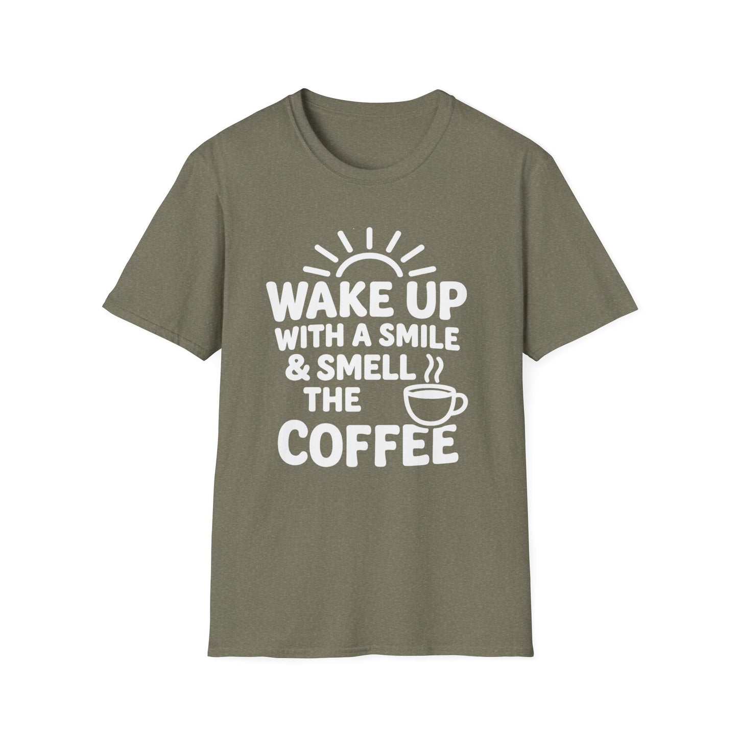 Wake Up with a Smile & Smell the Coffee -  Funny Coffee T-Shirt