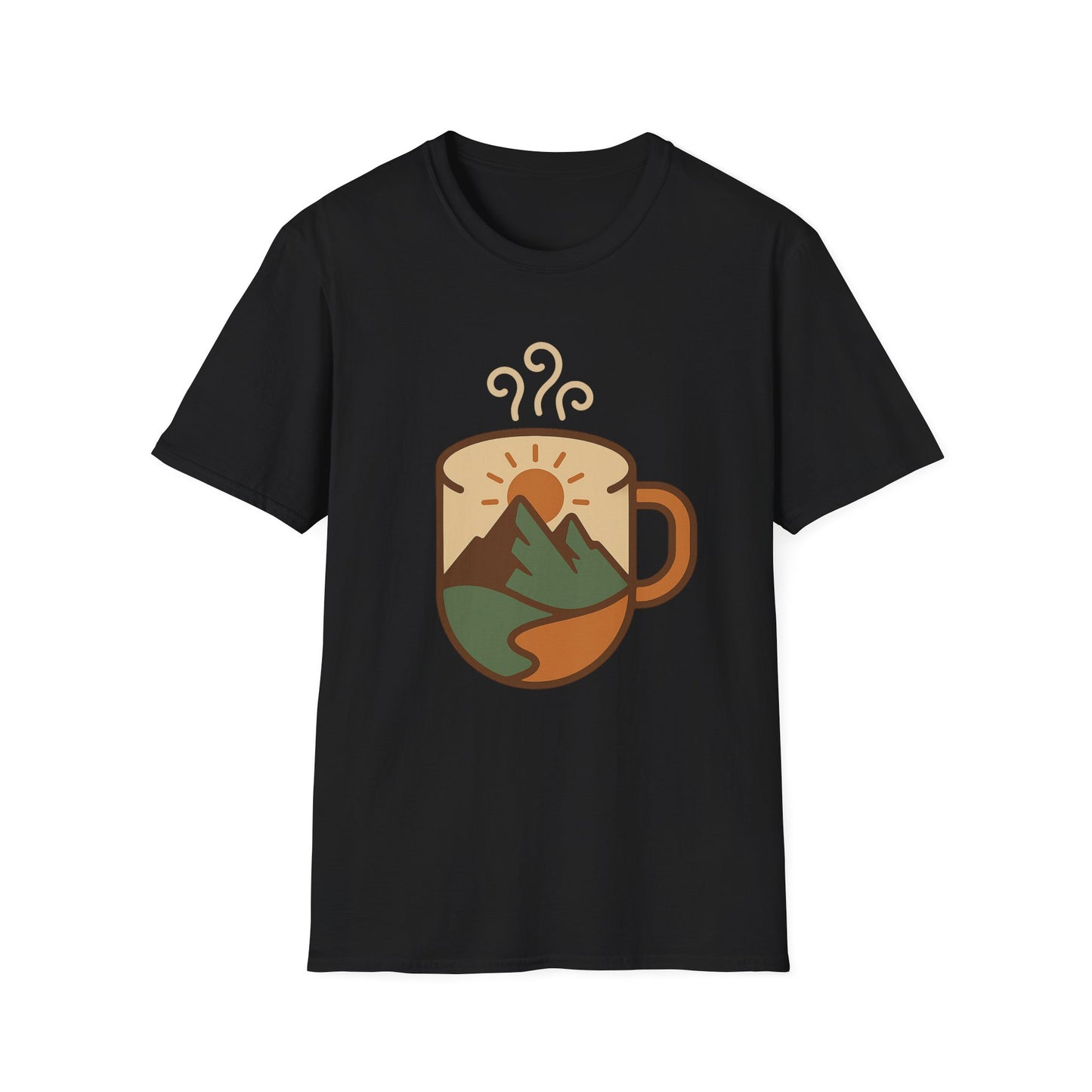 Coffee Cup Mountain Scene -  Funny Coffee T-Shirt