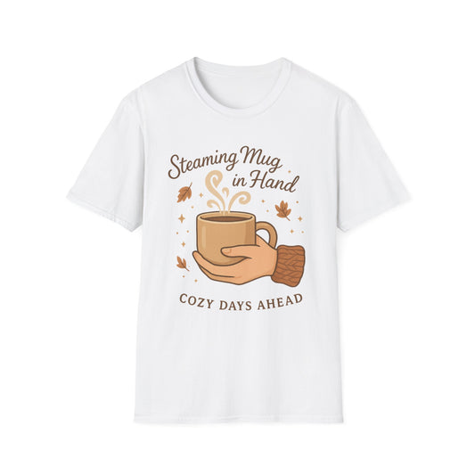 Steaming Mug In Hand -  Funny Coffee T-Shirt