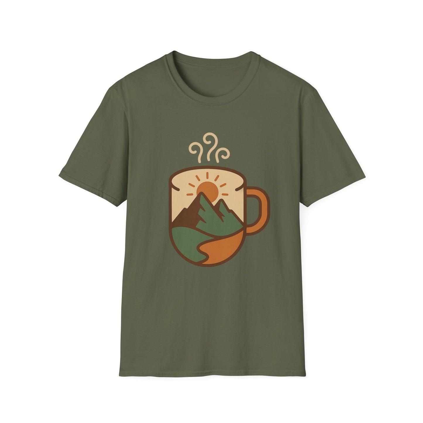 Coffee Cup Mountain Scene -  Funny Coffee T-Shirt