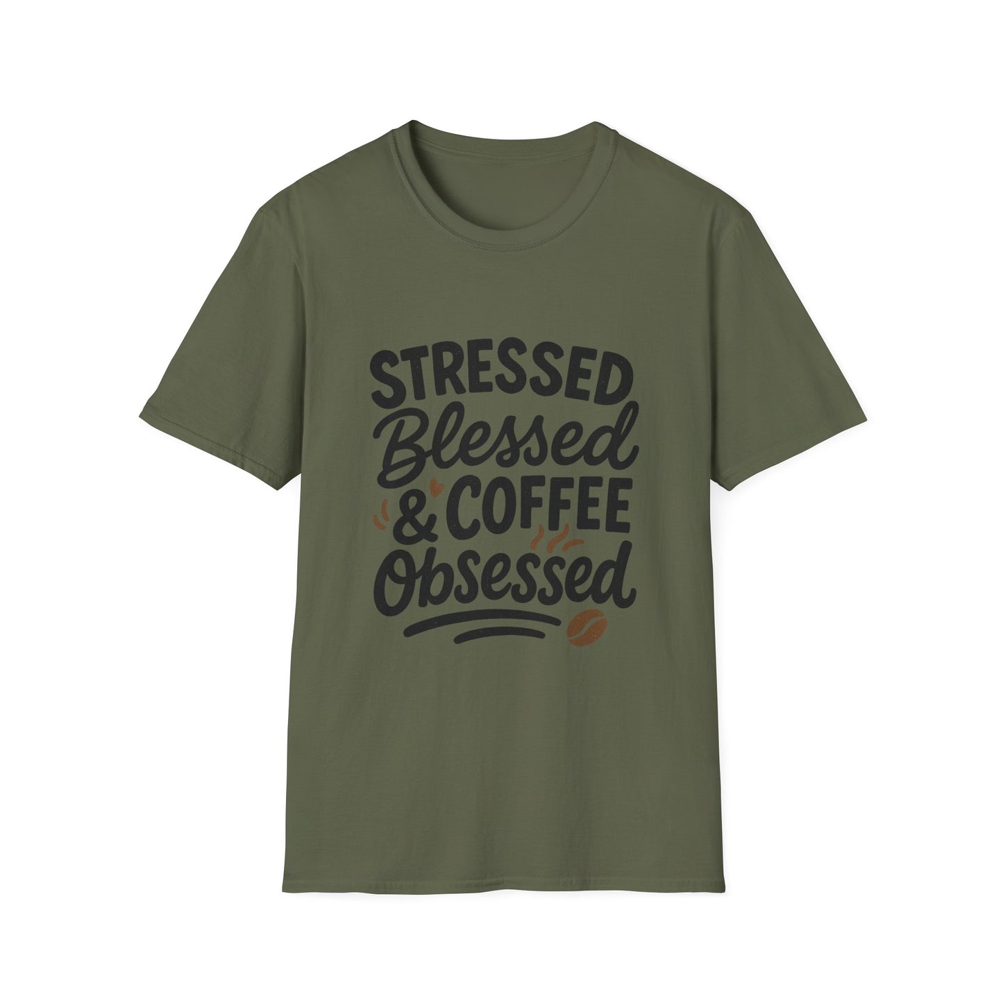 Stressed, Blessed & Coffee Obsessed -  Funny Halloween Coffee T-Shirt