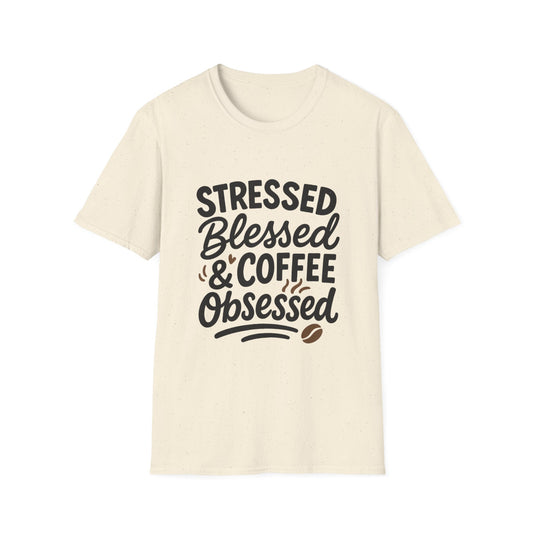 Stressed, Blessed & Coffee Obsessed -  Funny Halloween Coffee T-Shirt