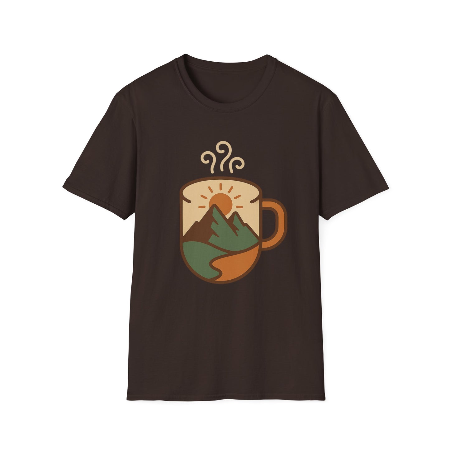 Coffee Cup Mountain Scene -  Funny Coffee T-Shirt