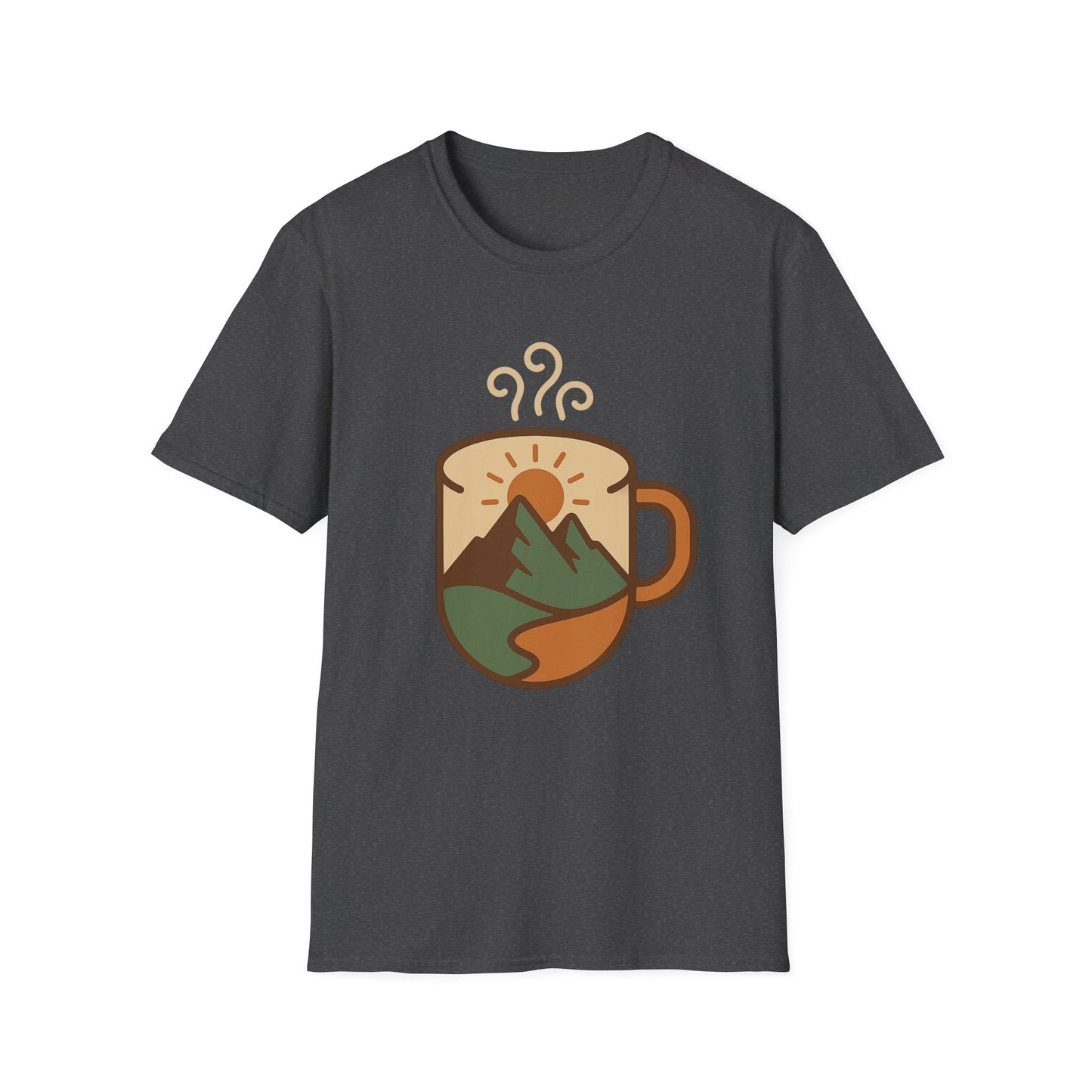 Coffee Cup Mountain Scene -  Funny Coffee T-Shirt