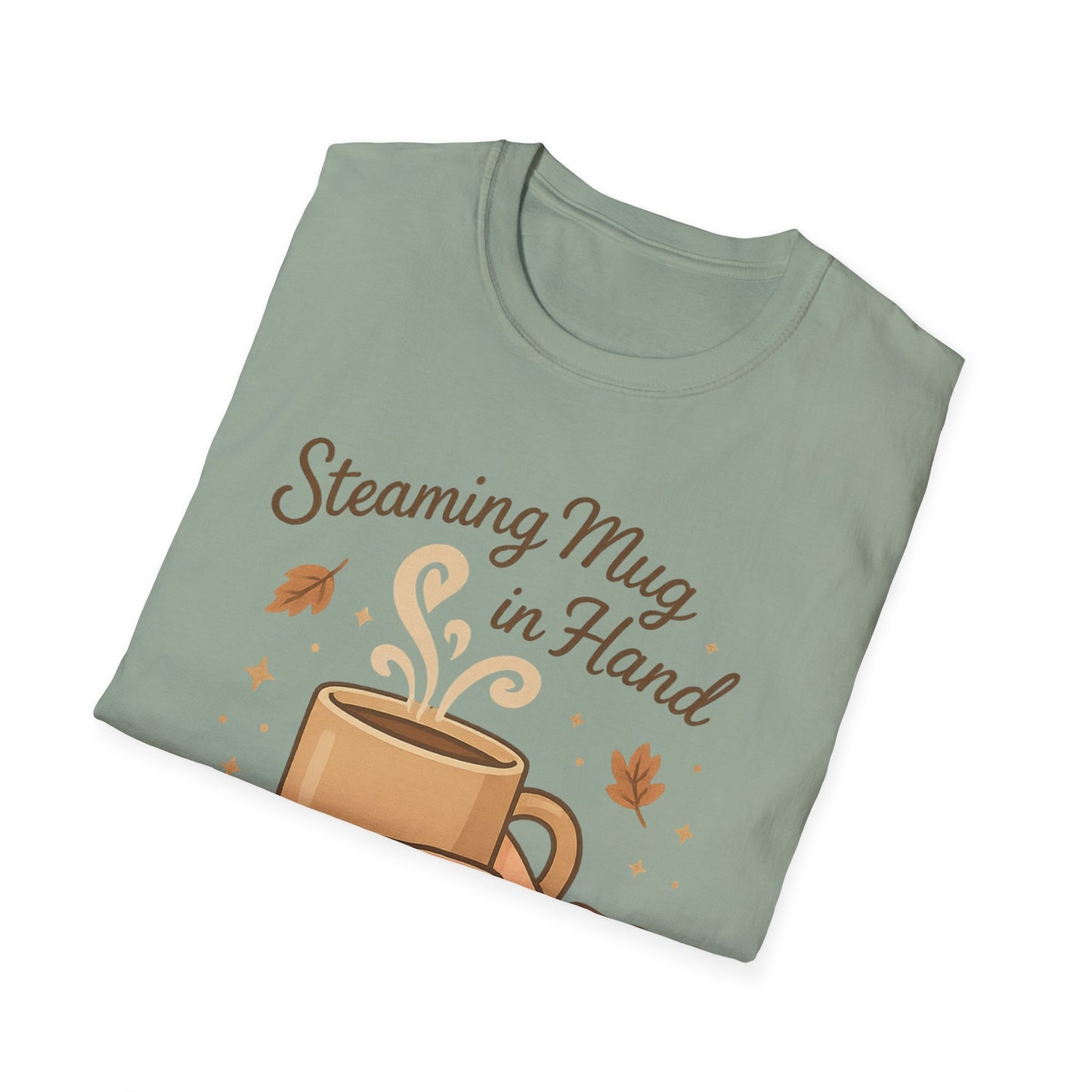 Steaming Mug In Hand -  Funny Coffee T-Shirt