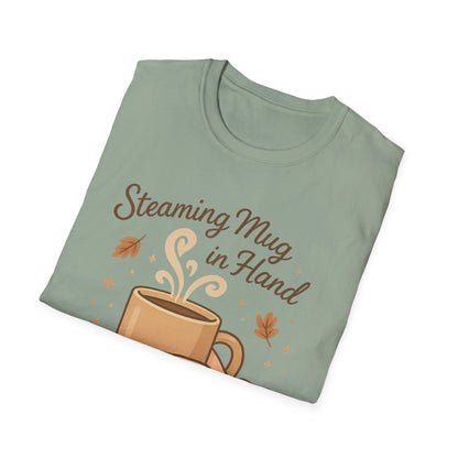 Steaming Mug In Hand -  Funny Coffee T-Shirt