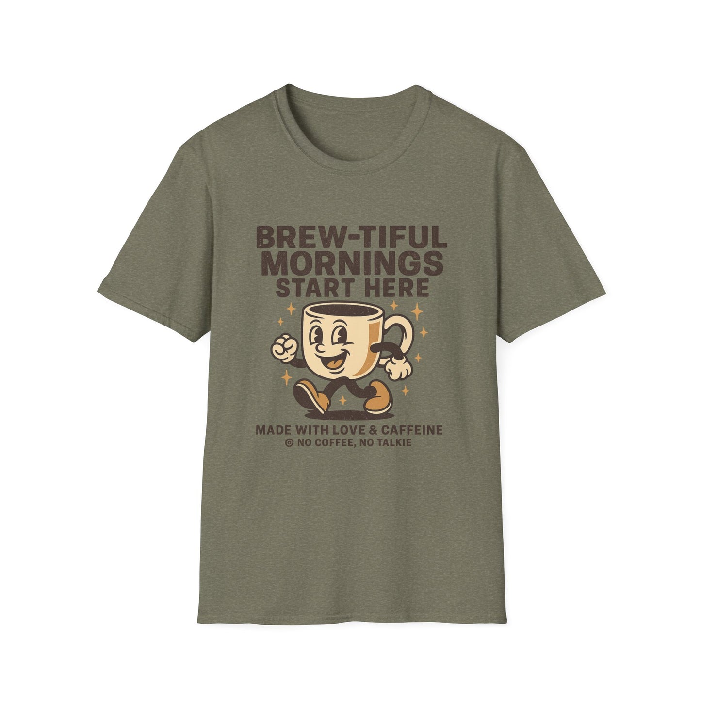 Brew-tiful Mornings Start Here-  Funny Coffee T-Shirt