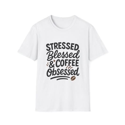 Stressed, Blessed & Coffee Obsessed -  Funny Halloween Coffee T-Shirt