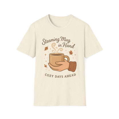 Steaming Mug In Hand -  Funny Coffee T-Shirt