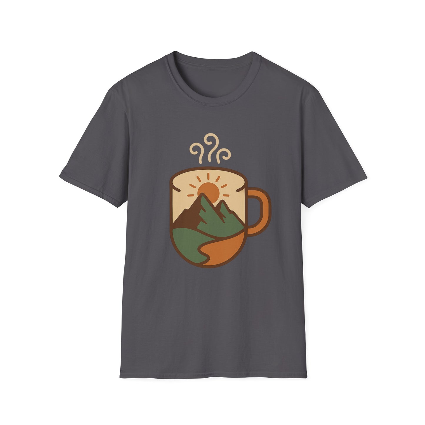 Coffee Cup Mountain Scene -  Funny Coffee T-Shirt