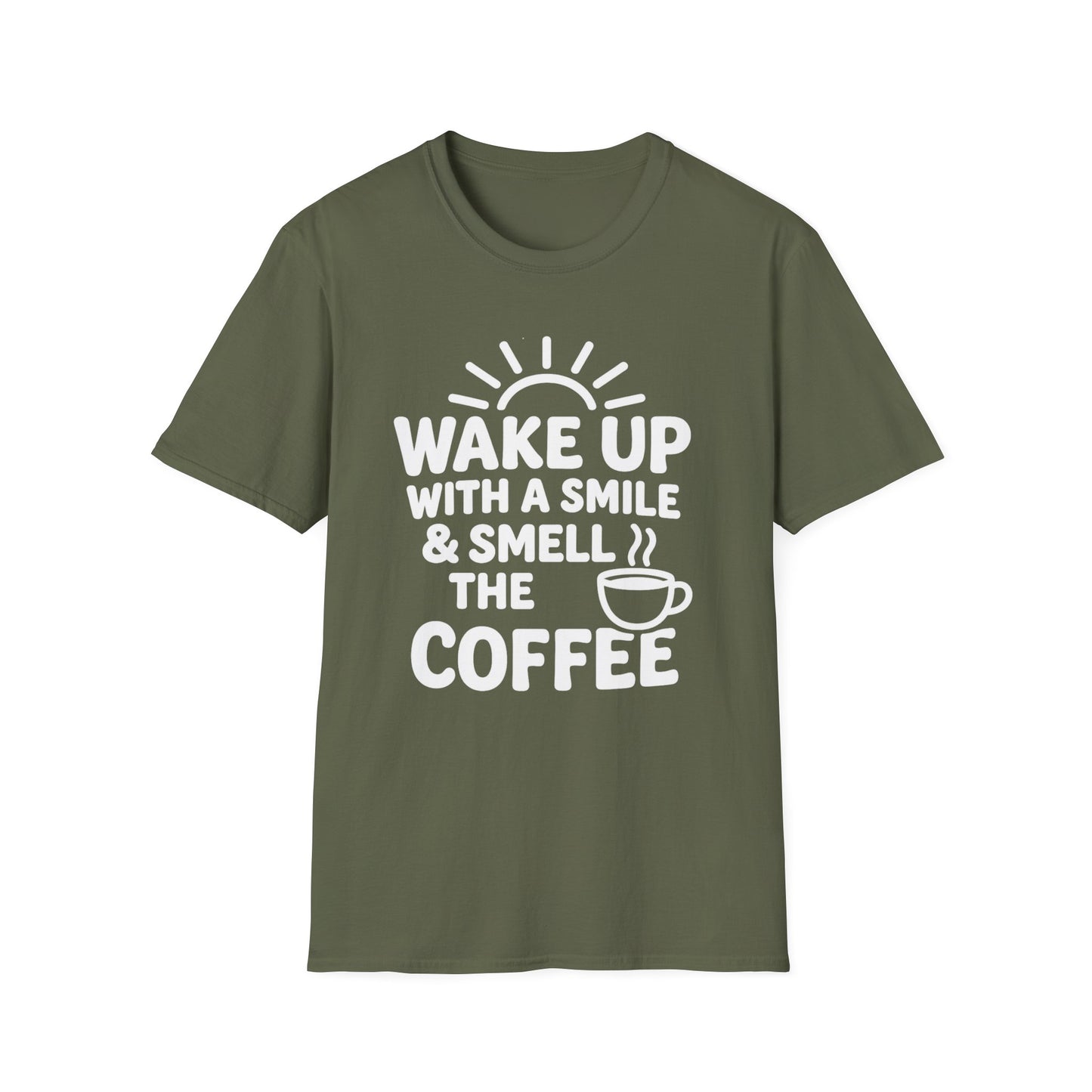 Wake Up with a Smile & Smell the Coffee -  Funny Coffee T-Shirt