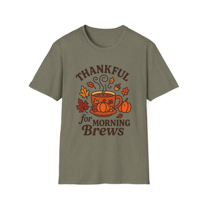 Thankful for Morning Brews -  Funny Thanksgiving Coffee T-Shirt